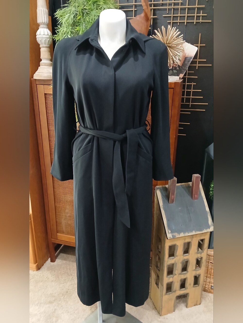 Worth New York Black Belted Long Trench Coat – Size 8